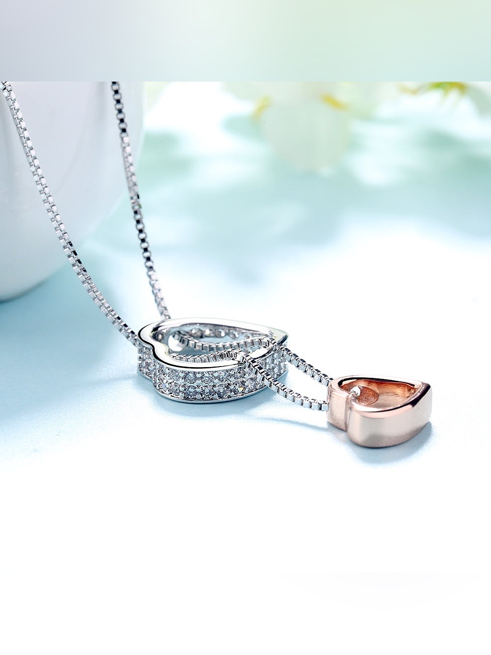 18K WHITE AND ROSE GOLD TWO-TONE CRYSTAL HEART NECKLACE JAH
